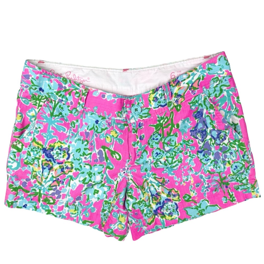 Lilly Pulitzer Callahan Shorts Womens 6 Pink Floral Print‎ Preppy Chino